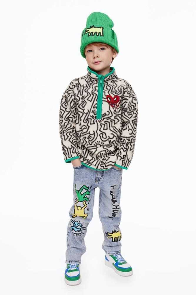 H&M Embroidered Teddy Fleece Half-zip Hemd Kinder Weiß | 0261-GBXES