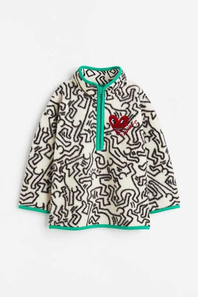 H&M Embroidered Teddy Fleece Half-zip Hemd Kinder Weiß | 0261-GBXES