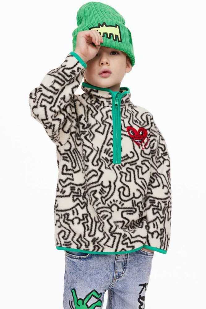 H&M Embroidered Teddy Fleece Half-zip Hemd Kinder Weiß | 0261-GBXES