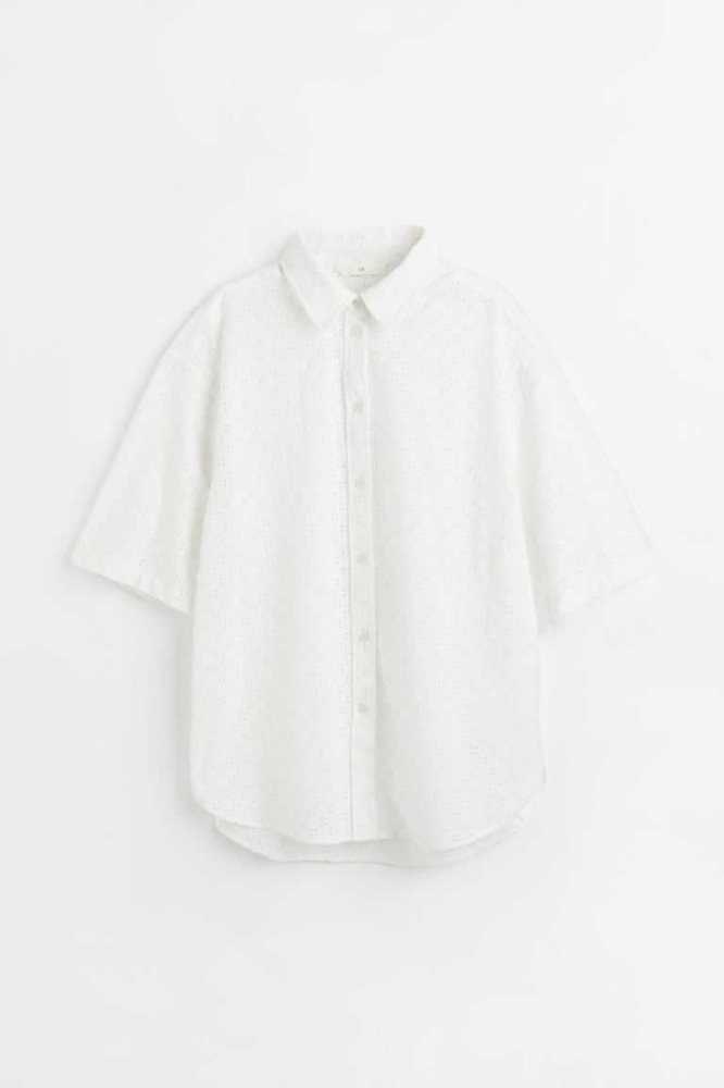 H&M Eyelet Embroidery Shirt Bluse Damen Weiß | 5274-RPEHD