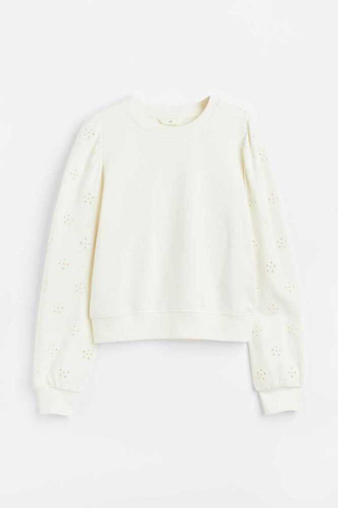 H&M Eyelet Embroidery Sweatshirt Damen Hellblau | 0739-GAYRP