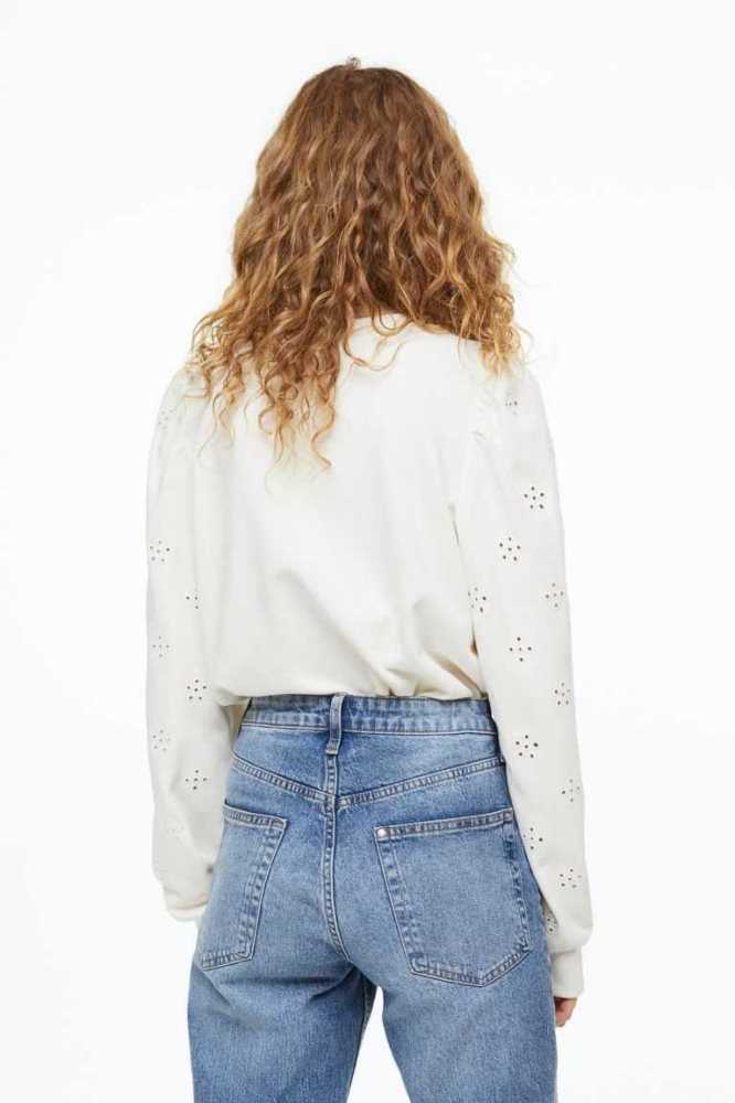 H&M Eyelet Embroidery Sweatshirt Damen Weiß | 4831-CAVQS