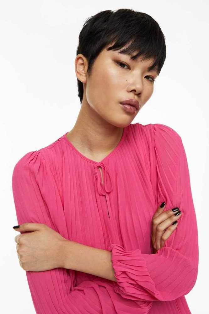 H&M Falten Bluse Damen Rosa | 9087-QYSEG