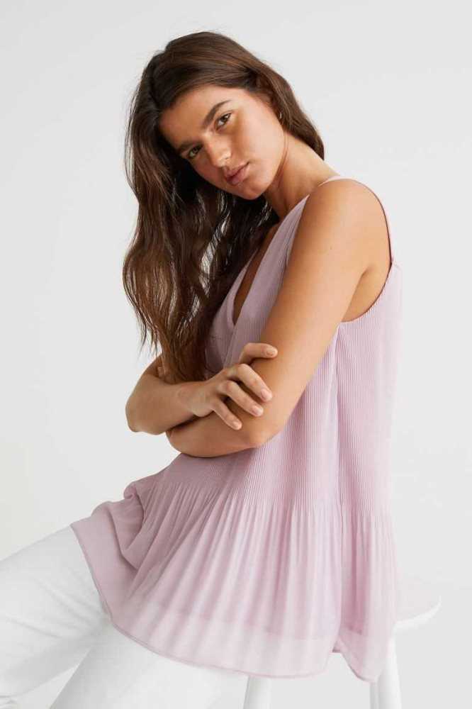 H&M Falten Chiffon Oberteile Damen Helltürkis | 8704-NODJC