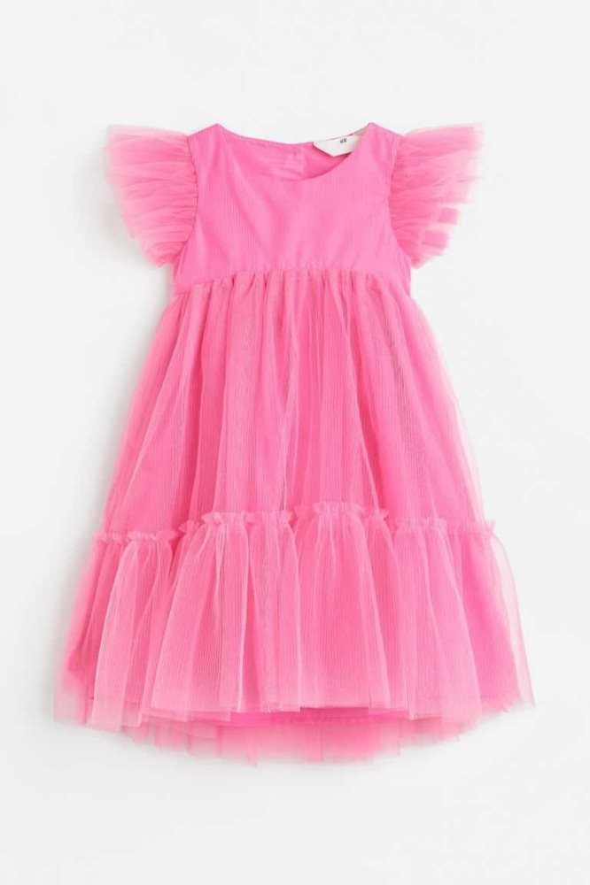 H&M Falten Tulle Kurzes Kleid Kinder Rosa | 2683-WQACU