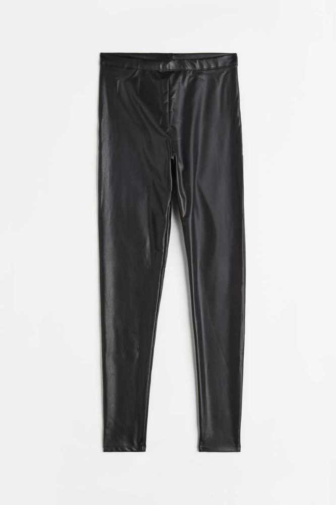 H&M Faux Leder Leggings Hose Damen Schwarz | 5403-KELSU