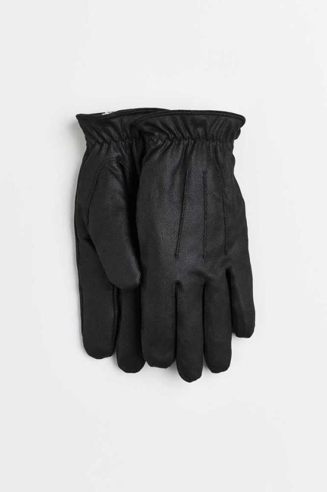 H&M Faux Shearling-lined Handschuhe Herren Schwarz | 0346-CZWSN