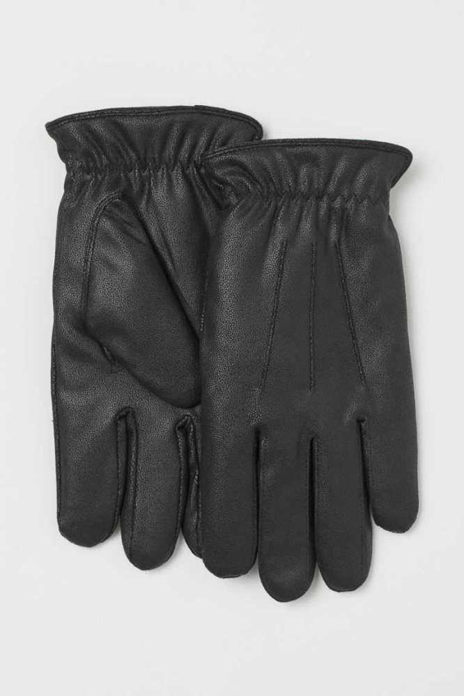 H&M Faux Shearling-lined Handschuhe Herren Schwarz | 0346-CZWSN