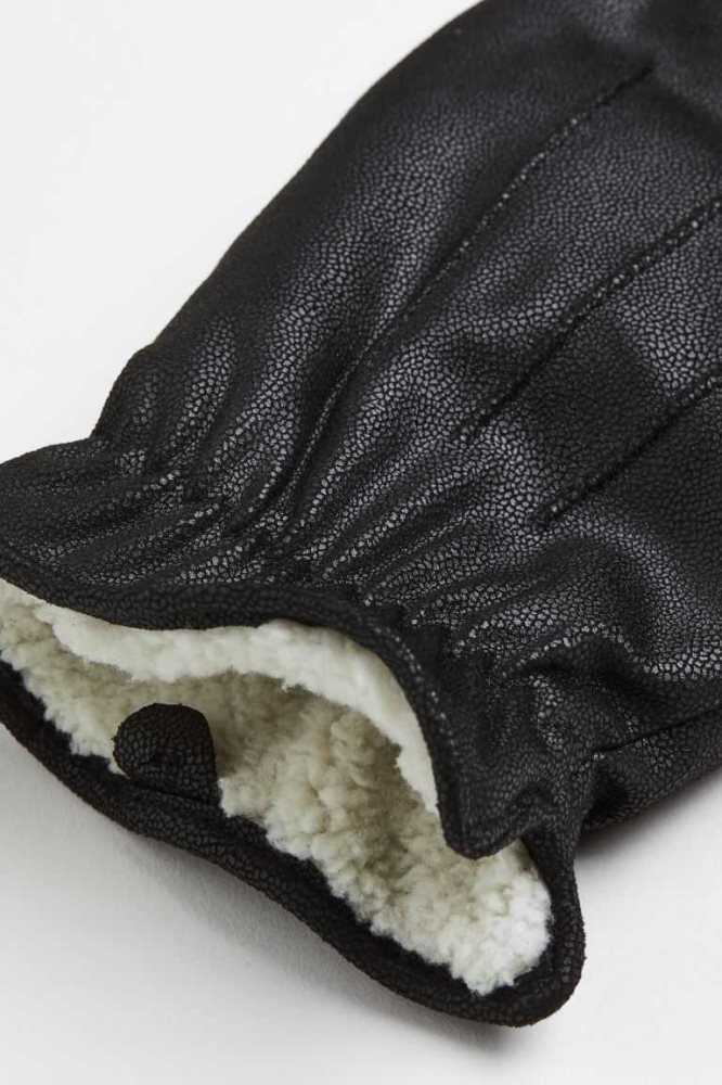 H&M Faux Shearling-lined Handschuhe Herren Schwarz | 0346-CZWSN