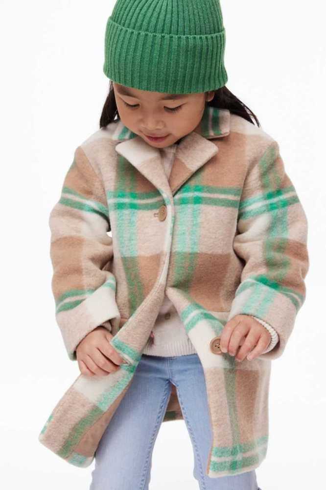 H&M Felted Coat Oberbekleidung Kinder Beige Grün | 0934-AKBPC