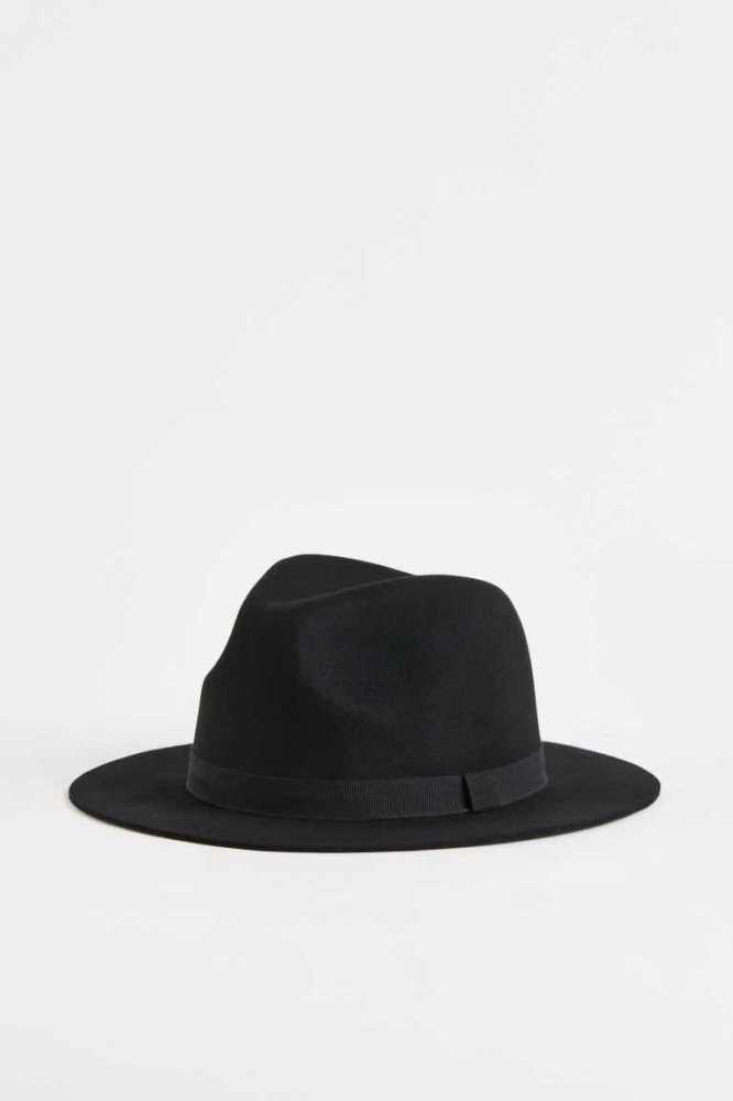 H&M Felted Wolle Hüte Herren Schwarz | 6357-ZDULG