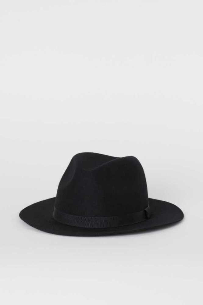 H&M Felted Wolle Hüte Herren Schwarz | 6357-ZDULG