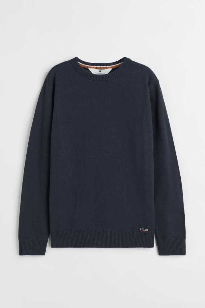 H&M Fine-knit Baumwoll Pullover Kinder Dunkelblau | 4205-BFLUA