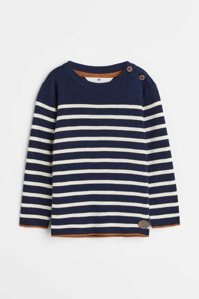 H&M Fine-knit Baumwoll Pullover Kinder Navy Blau | 4316-XLFWA