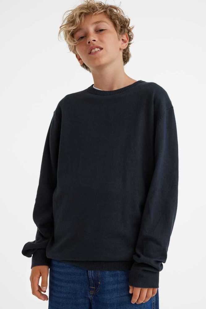 H&M Fine-knit Baumwoll Pullover Kinder Olivgrün Grün | 9452-MJTYL