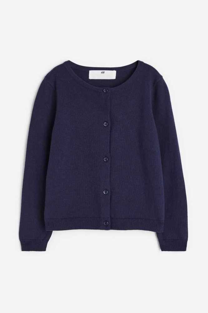 H&M Fine-knit Baumwoll Strickjacke Kinder Navy Blau | 9817-DENYG