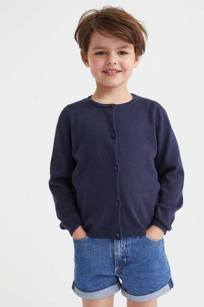 H&M Fine-knit Baumwoll Strickjacke Kinder Navy Blau | 9817-DENYG