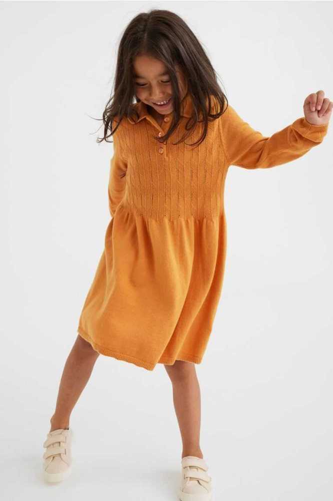 H&M Fine-knit Kurzes Kleid Kinder Senfgelb Gelb | 2675-WOBFY