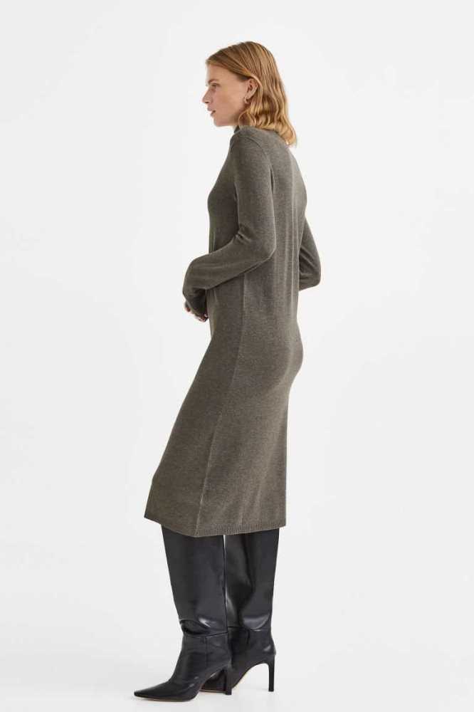 H&M Fine-knit Turtleneck Kleider Damen Dunkelkhaki Grün | 0362-LYSCX