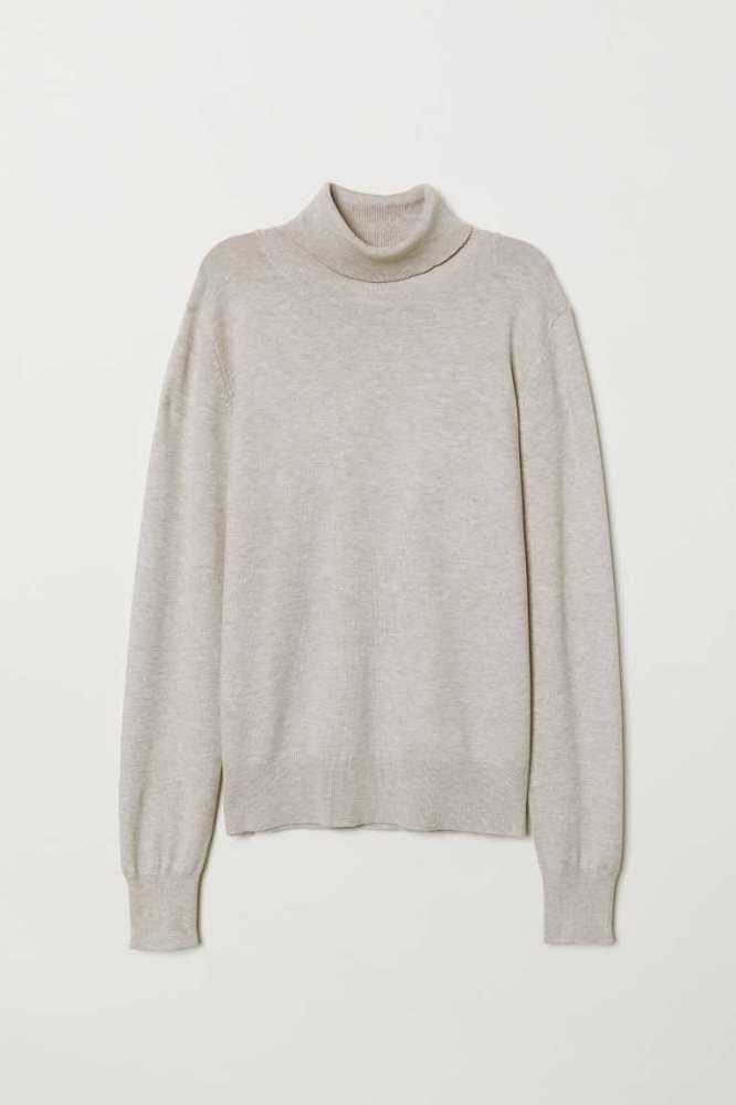 H&M Fine-knit Turtleneck Pullover Damen Grau Braun | 4680-QBRJF