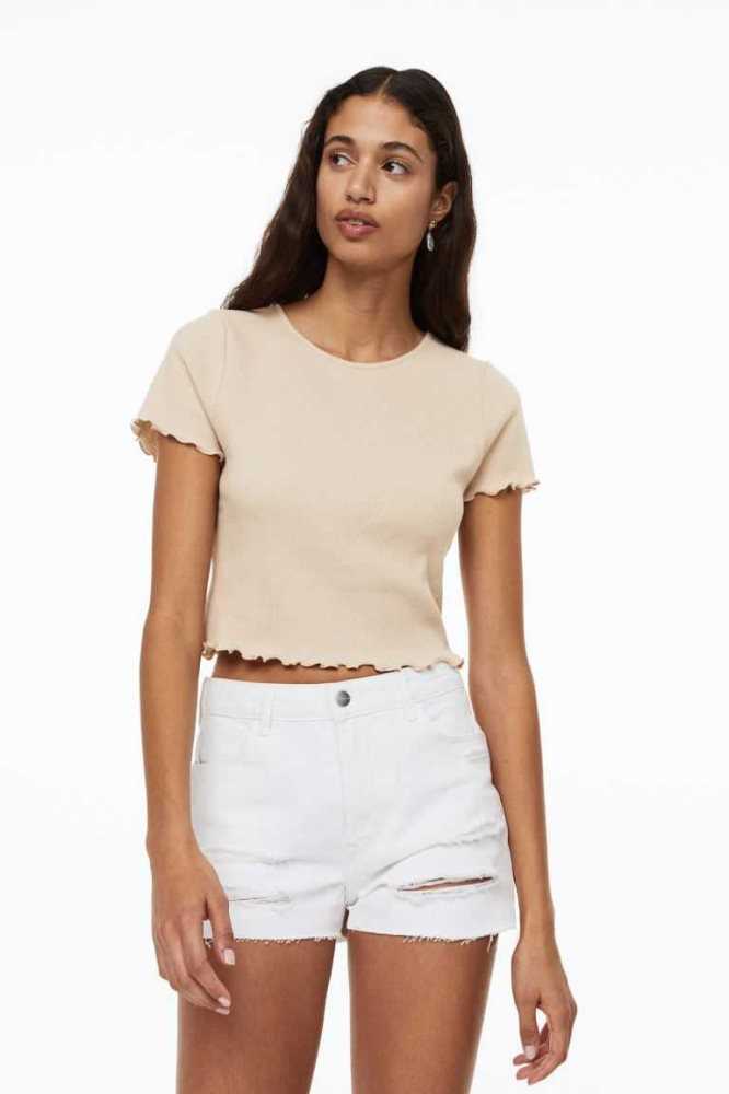 H&M Fitted Oberteile Damen Hellbeige | 7891-WDQNZ