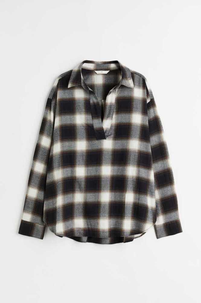 H&M Flannel Anorak Bluse Damen Rot | 9056-HPZCF