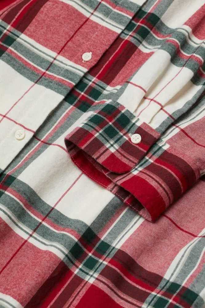 H&M Flannel Nightshirt Nachtwäsche Damen Rot | 8026-ITYPM