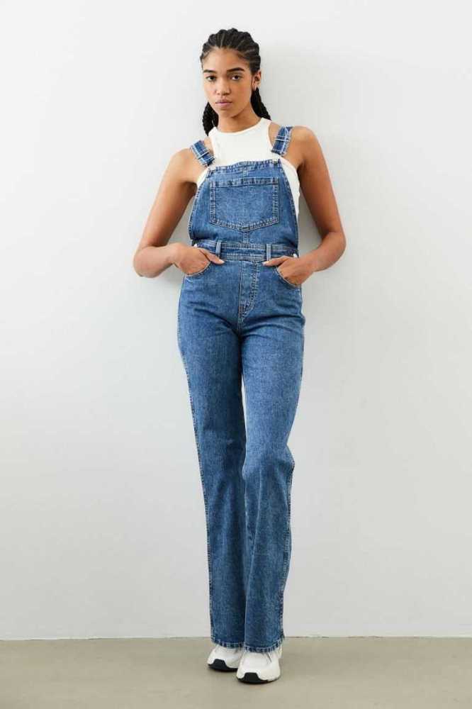 H&M Flared Denim Overalls Jeans Damen Blau | 4128-GNSZI