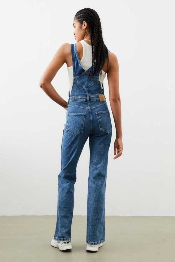 H&M Flared Denim Overalls Jeans Damen Blau | 4128-GNSZI