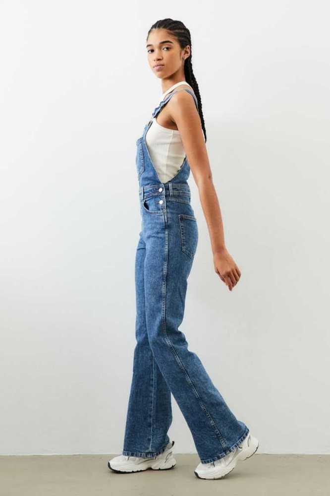 H&M Flared Denim Overalls Jeans Damen Blau | 4128-GNSZI