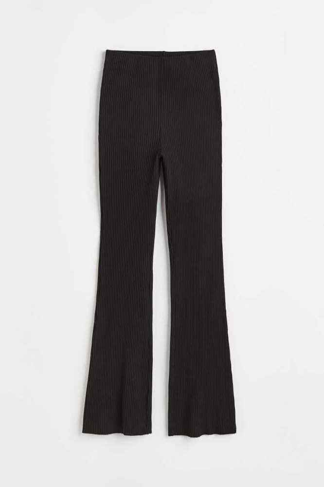 H&M Flared Gerippt Leggings Hose Damen Schwarz | 0842-AKDCG