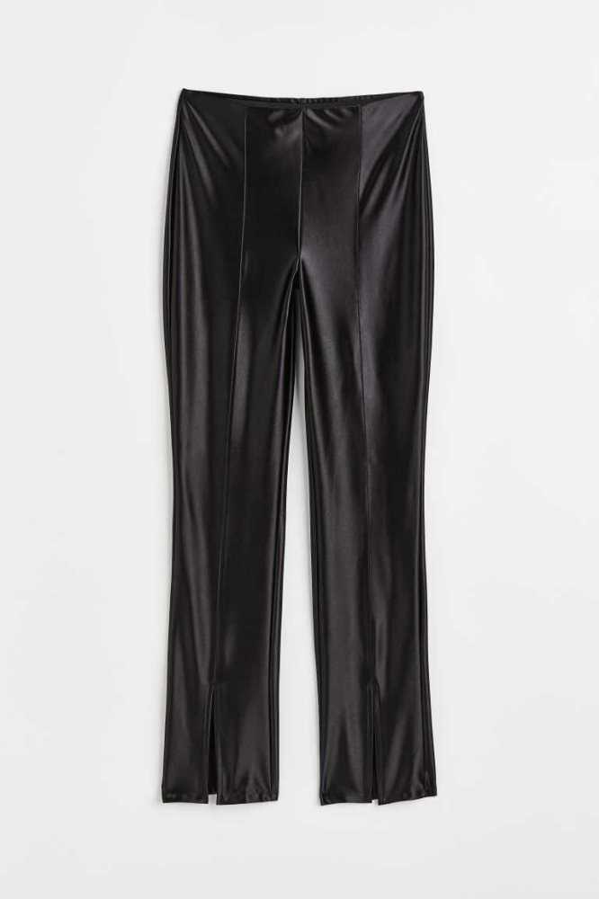 H&M Flared slit-hem leggings Hose Damen Schwarz | 8932-ZITEY