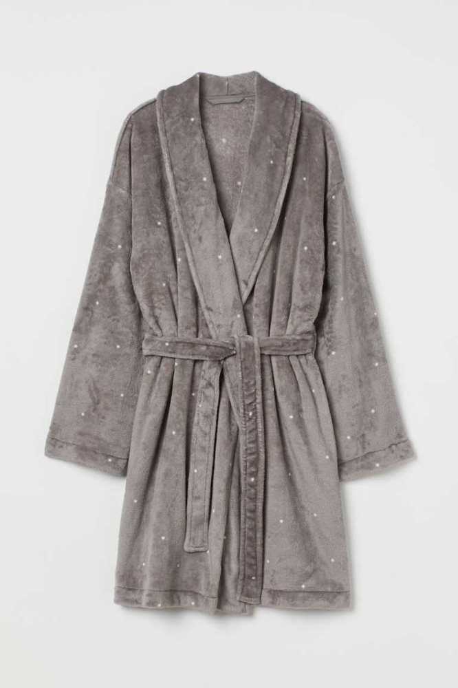 H&M Fleece Bathrobe Nachtwäsche Damen Dunkelgrau | 8014-WXDOP