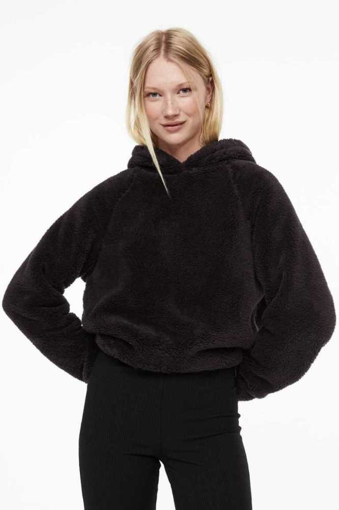 H&M Fleece Hoodie Damen Dunkelgrau | 1768-SLGIQ