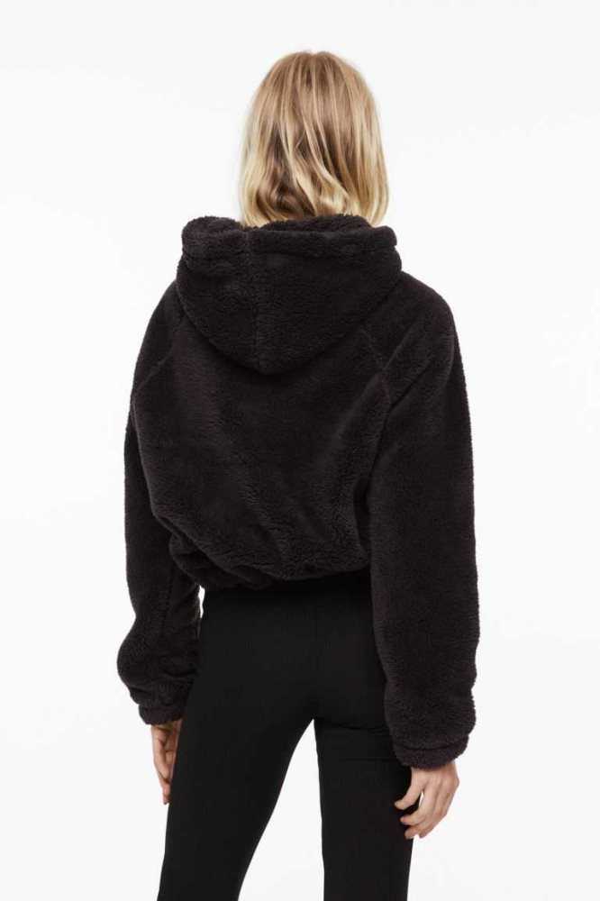 H&M Fleece Hoodie Damen Dunkelgrau | 1768-SLGIQ