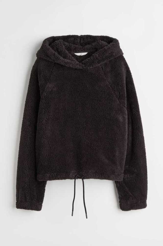 H&M Fleece Hoodie Damen Dunkelgrau | 1768-SLGIQ