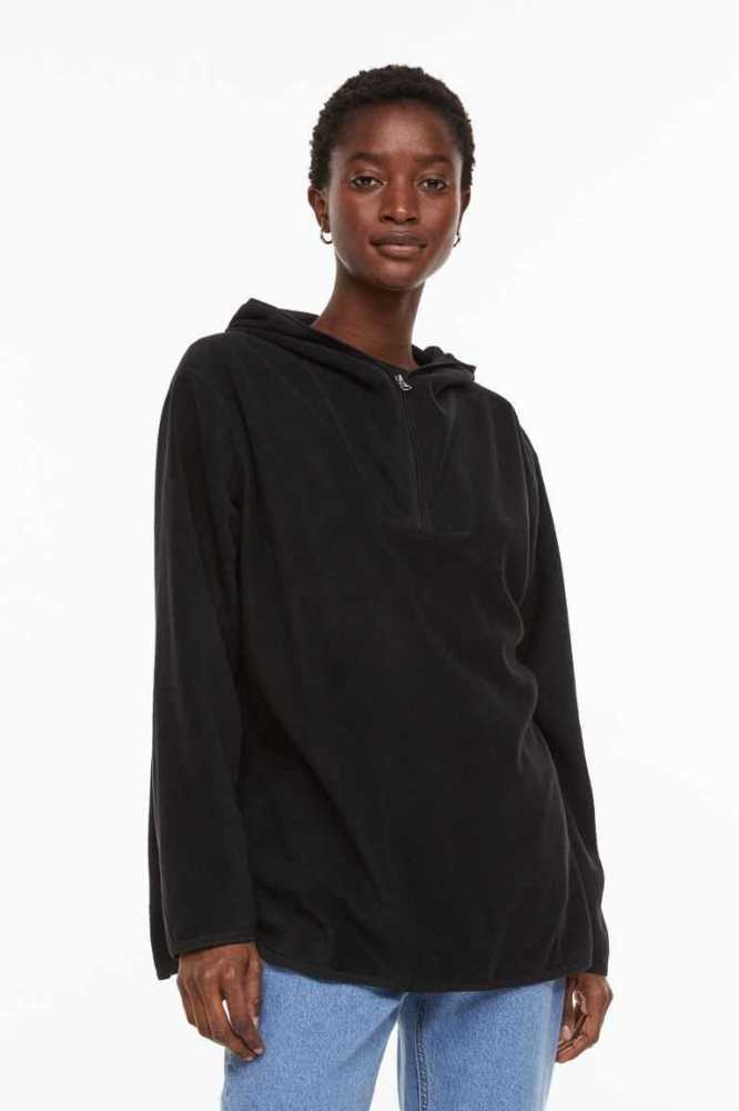 H&M Fleece Hoodie Damen Schwarz | 3086-REOAF