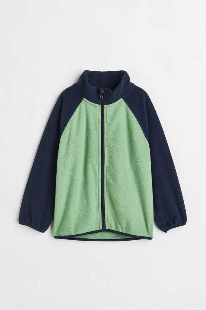 H&M Fleece Jacket Oberbekleidung Kinder Hellgrün Dunkelblau | 4351-PCMJO