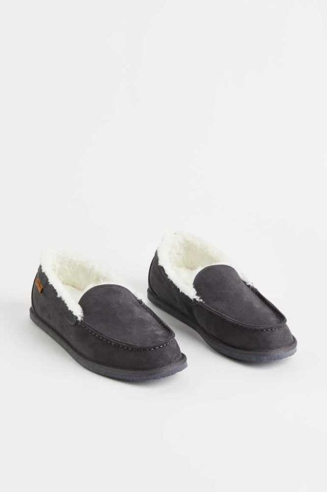 H&M Fleece-lined Slippers Loungewear Herren Dunkelgrau | 1950-HSQJU