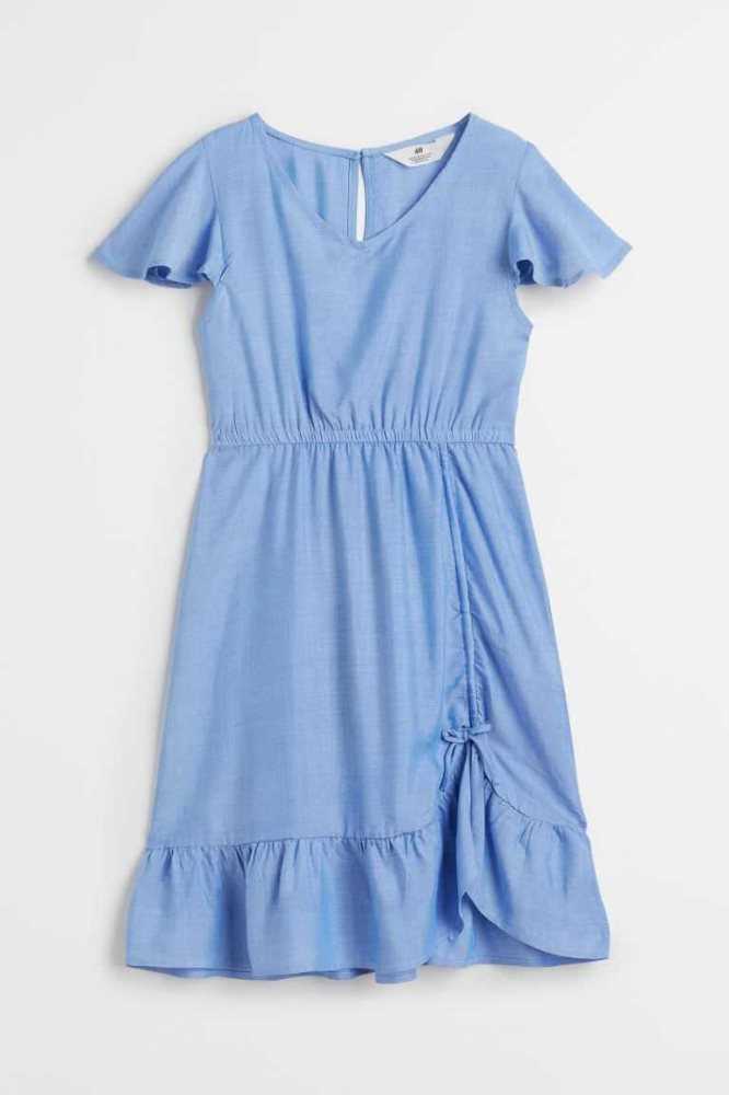 H&M Flounce-hem Kurzes Kleid Kinder Türkis | 7980-DGTEZ