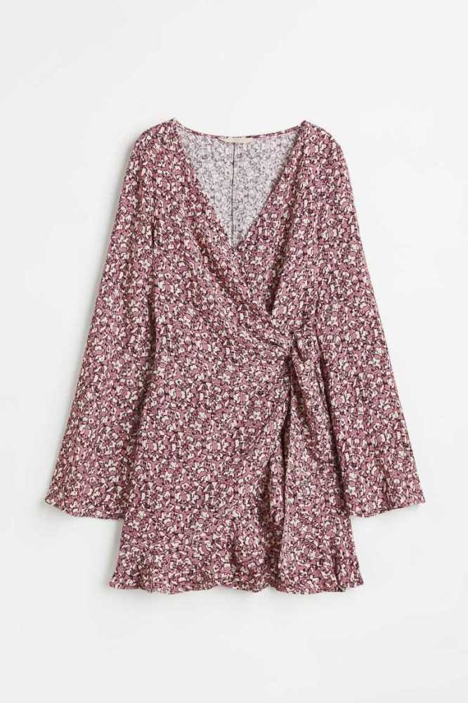 H&M Flounced Creped Wrap Kleider Damen Rosa | 8627-ZIQSJ