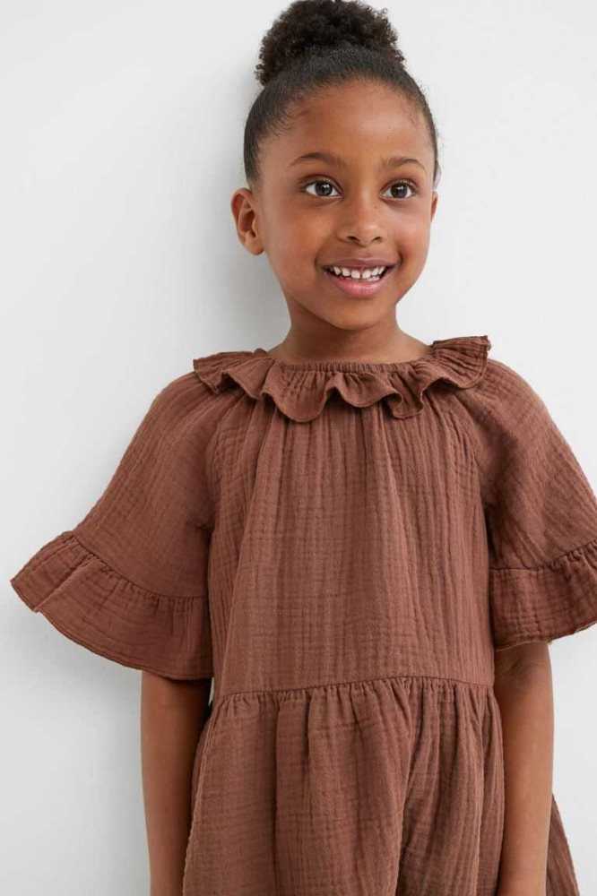 H&M Flounced Double-weave Kurzes Kleid Kinder Lila | 8549-QCLDR