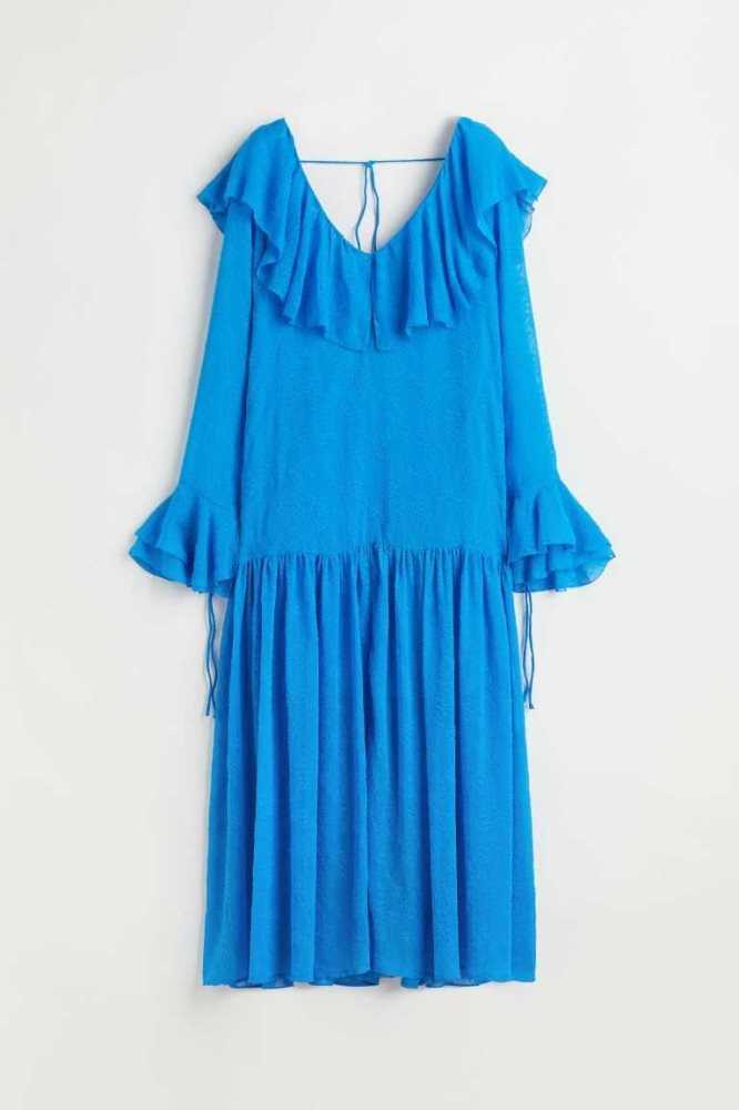 H&M Flounced Kleider Damen Blau | 0681-QXBYC