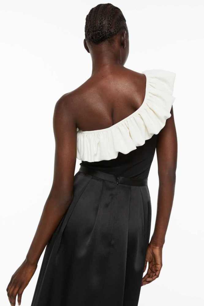 H&M Flounced One-shoulder Oberteile Damen Weiß | 2586-WKFTY