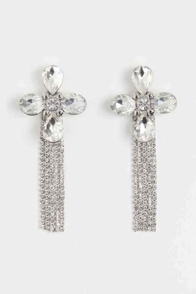 H&M Flower-shaped Rhinestone Ohrringe Damen Silber | 3201-WEUVH