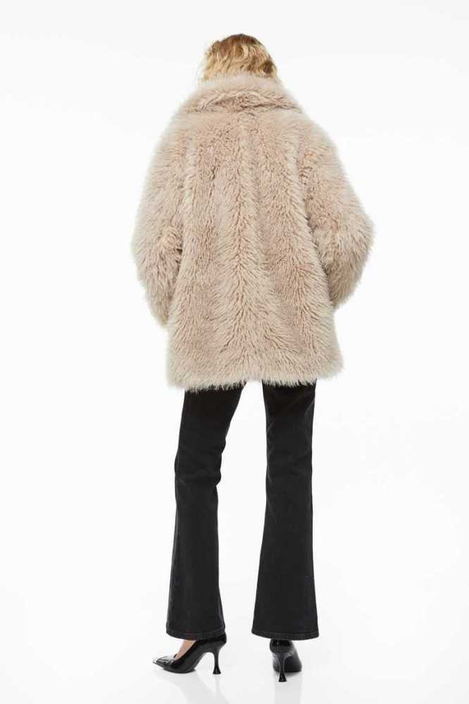 H&M Fluffy Jacke Damen Hellbeige | 9326-BNCKP