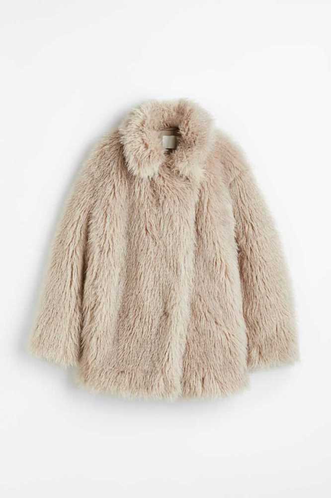 H&M Fluffy Jacke Damen Hellbeige | 9326-BNCKP