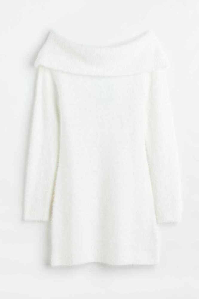 H&M Fluffy Off-the-shoulder Kleider Damen Weiß | 2350-AELGN