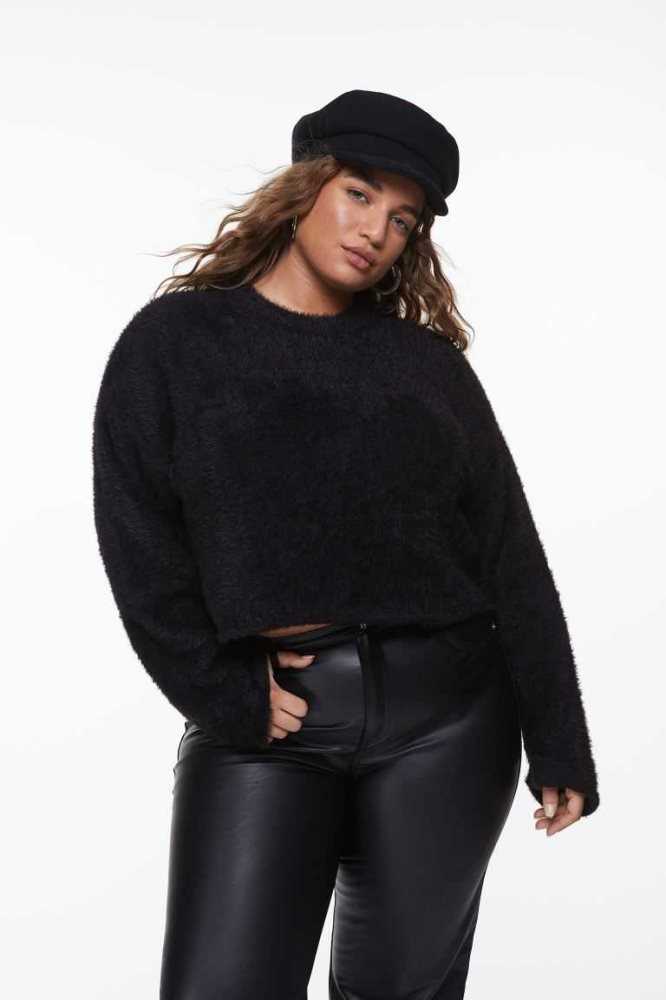 H&M Fluffy Pullover Damen Schwarz | 1027-NQFRH