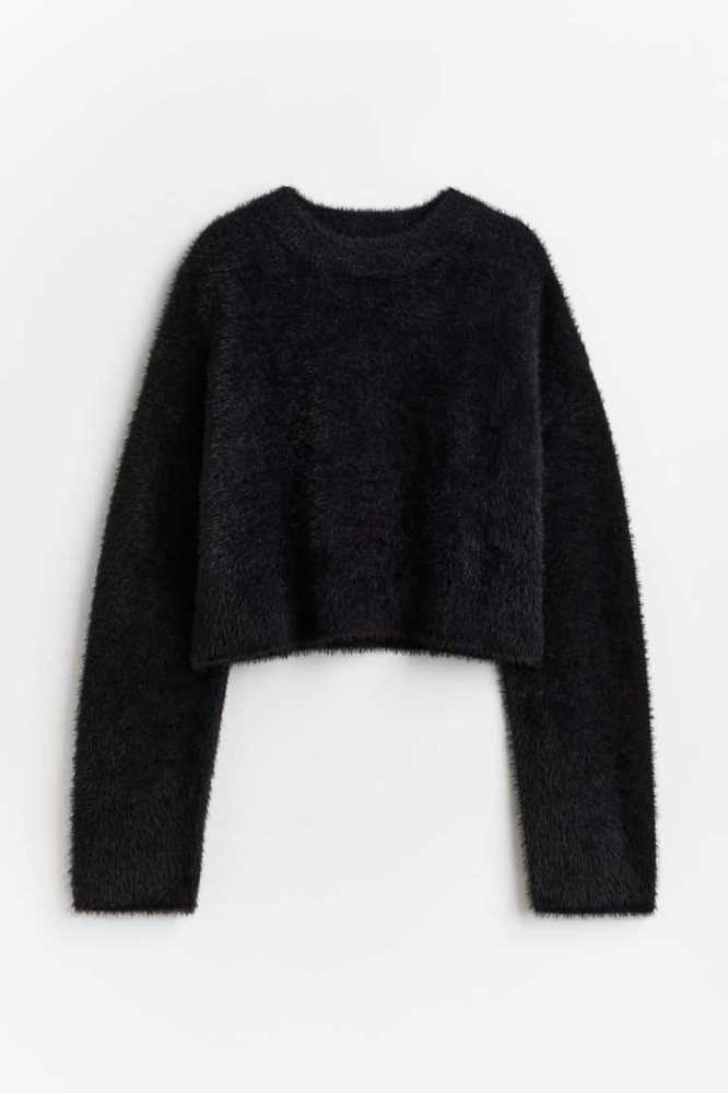 H&M Fluffy Pullover Damen Schwarz | 1027-NQFRH